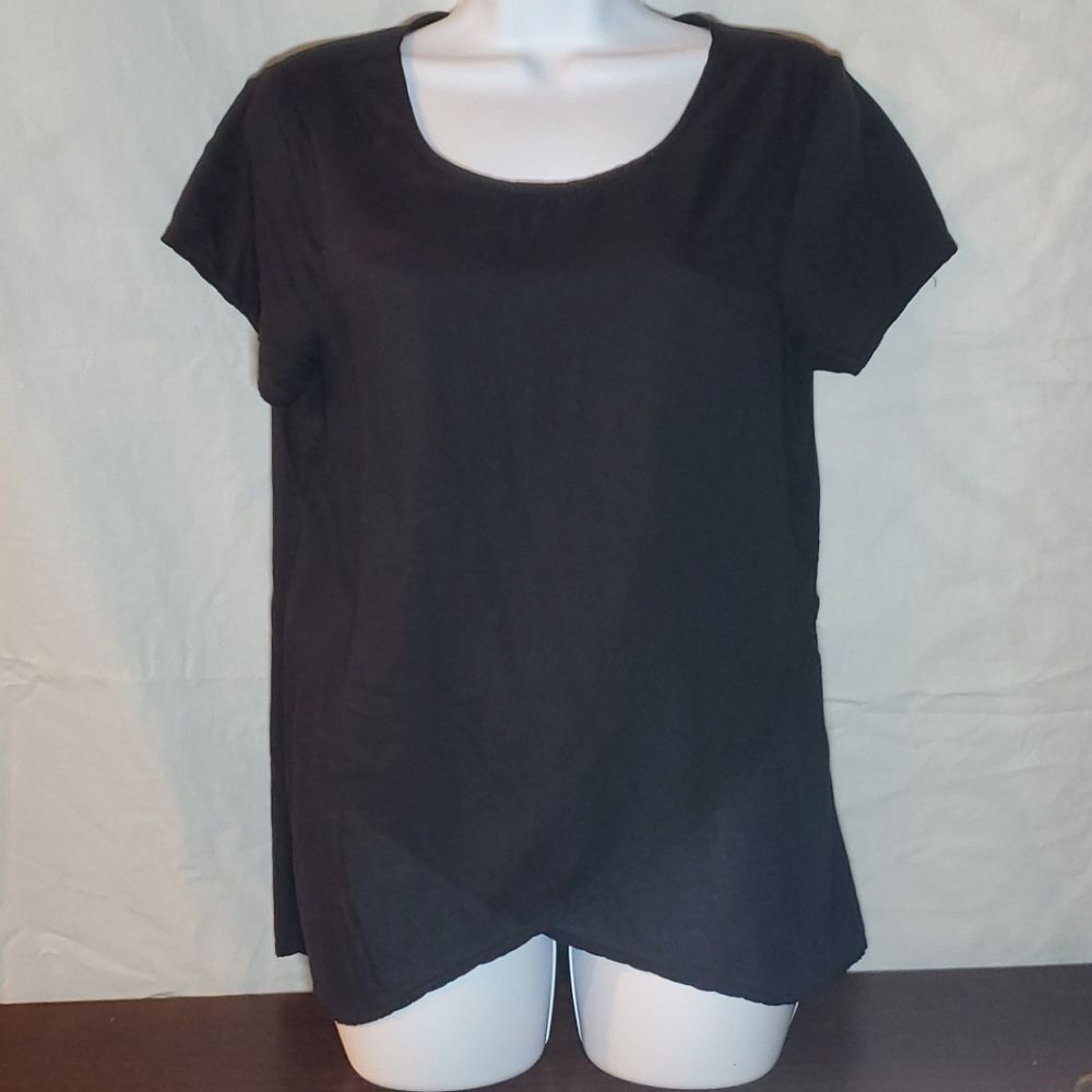 GAP Black Viscose Wrap Front Short Sleeve Blouse Top - Women's Small